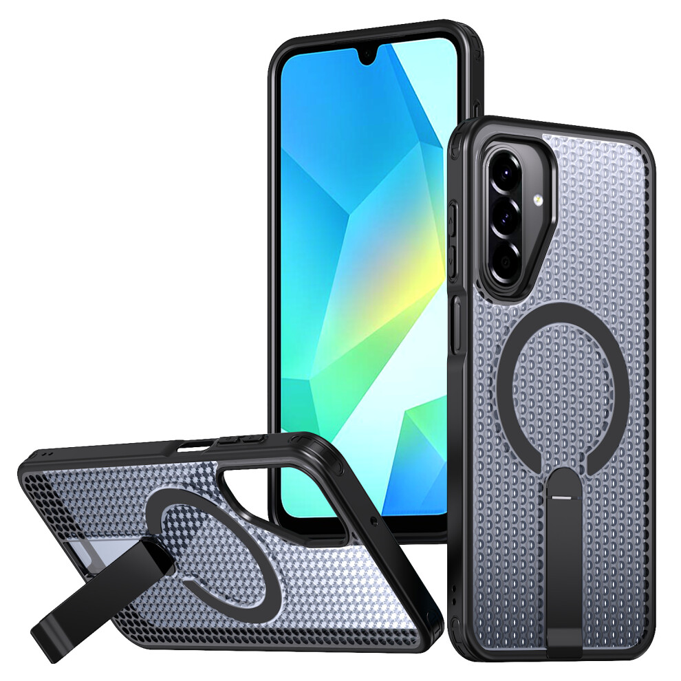 (Black) For Samsung Galaxy A17 5G / A17 4G Magnetic Case Kickstand Grid Texture Tpu Pc Phone Back Cover Black 6914299473718