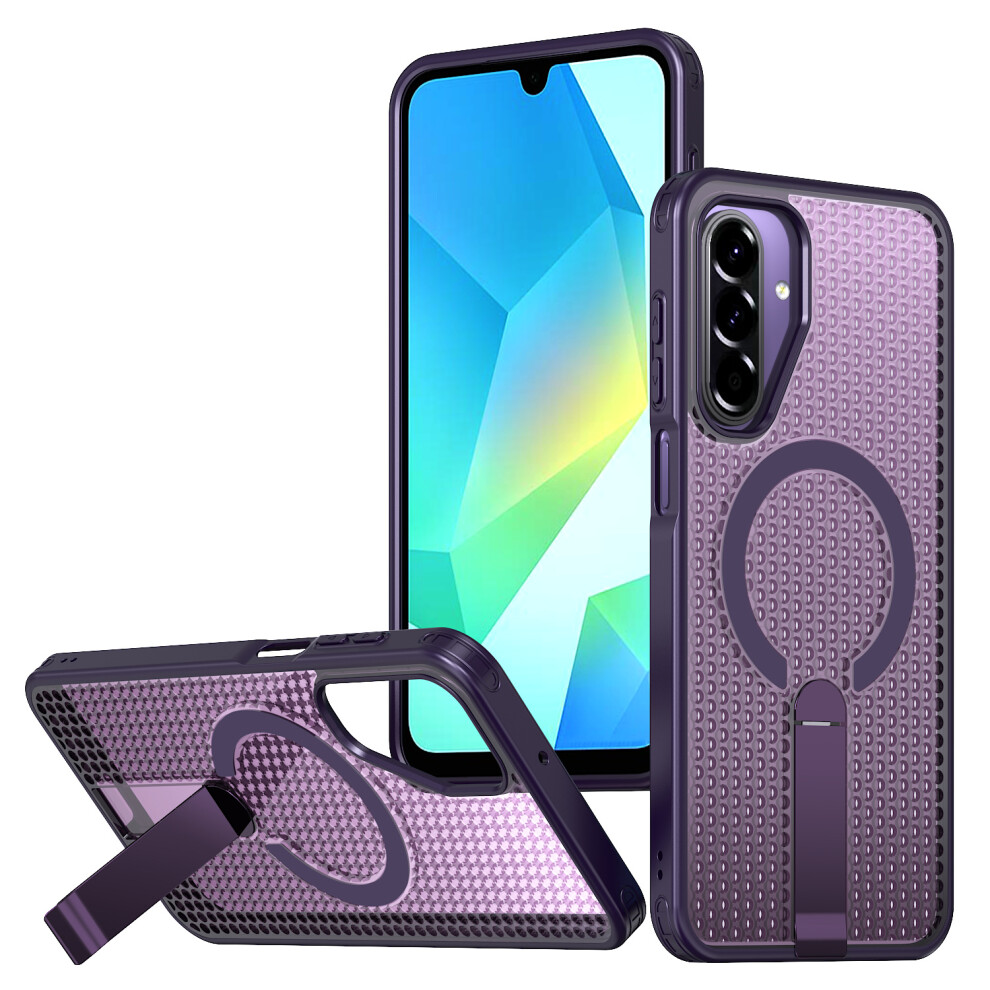 (Purple) For Samsung Galaxy A17 5G / A17 4G Magnetic Case Kickstand Grid Texture Tpu Pc Phone Back Cover Purple 6914299388548