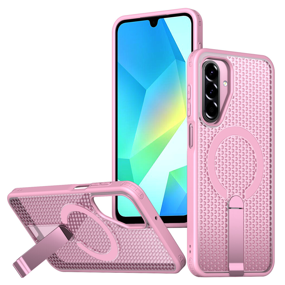 (Pink) For Samsung Galaxy A17 5G / A17 4G Magnetic Case Kickstand Grid Texture Tpu Pc Phone Back Cover Pink 6914299212195
