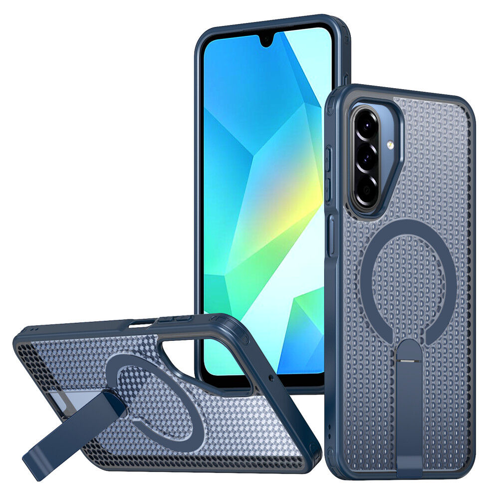 (Blue) For Samsung Galaxy A17 5G / A17 4G Magnetic Case Kickstand Grid Texture Tpu Pc Phone Back Cover Blue 6914294057432