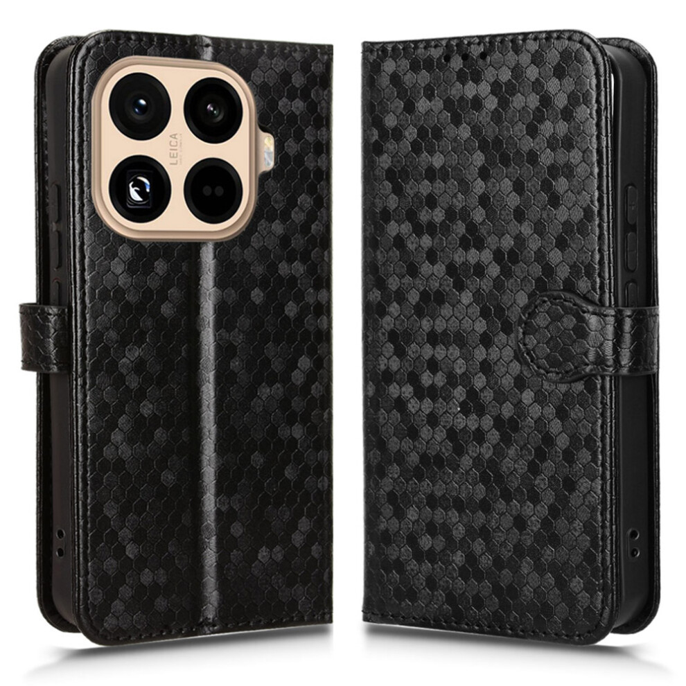 (Black) For Xiaomi 15T Pro Wallet Case Dot Pattern Imprint Pu Leather Phone Cover With Wrist Strap Black 6914295342520