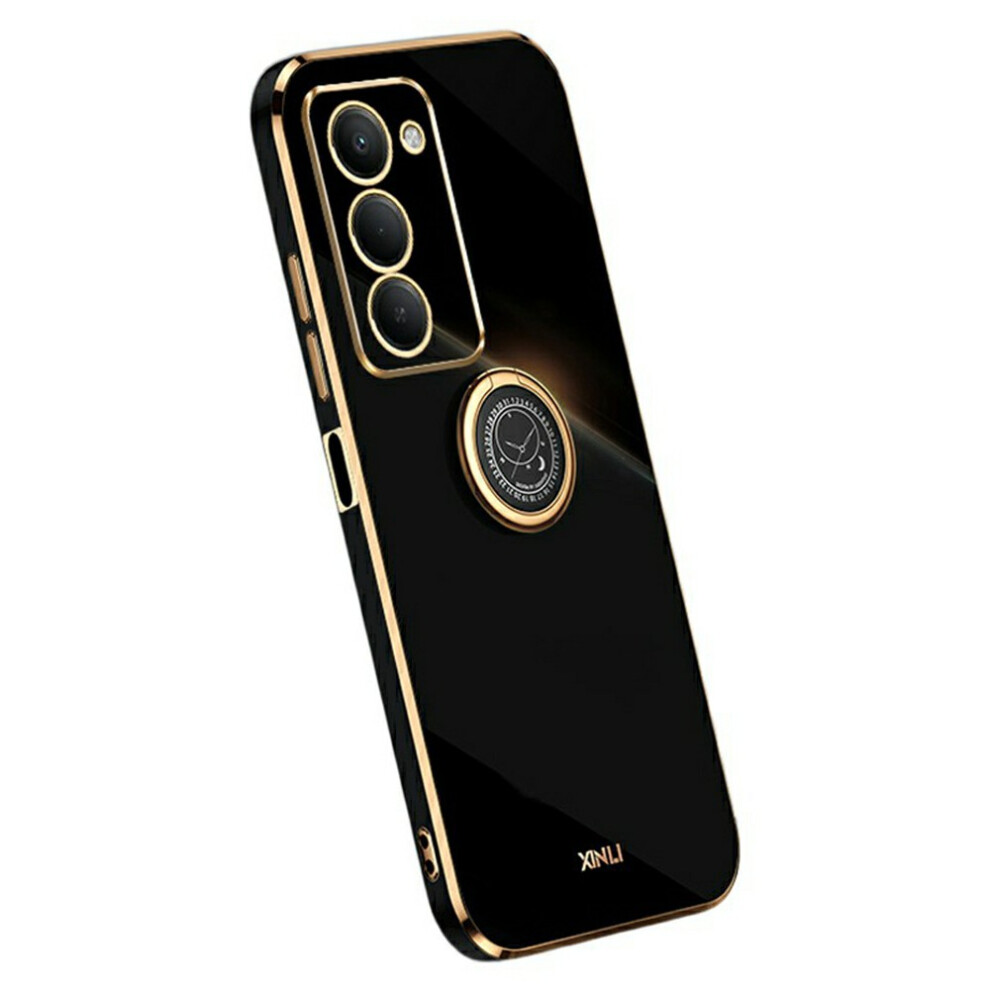 (Black) Xinli For Xiaomi Redmi 15 4G (Eu) (171Mm) Case Ring Kickstand Electroplating Tpu Phone Cover Black 6914293961723