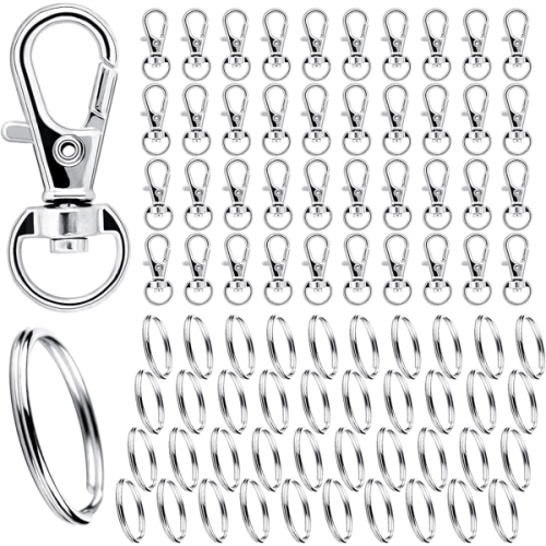 Key Rings with Carabiner Silver 80-Pack
