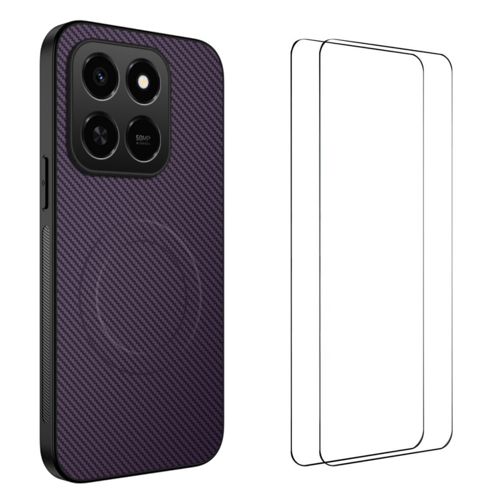 (Purple) Wanlonfeng For Honor 400 Smart 5G / 4G / X7d 4G Magnetic Case Tq1 Series Carbon Fiber Texture Pc Tpu Phone Cover With 2Pcs Screen Purple 6914290052493