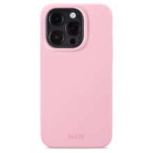 Capa de silicone rosa para celular, compatível com iPhone 15 Pro.