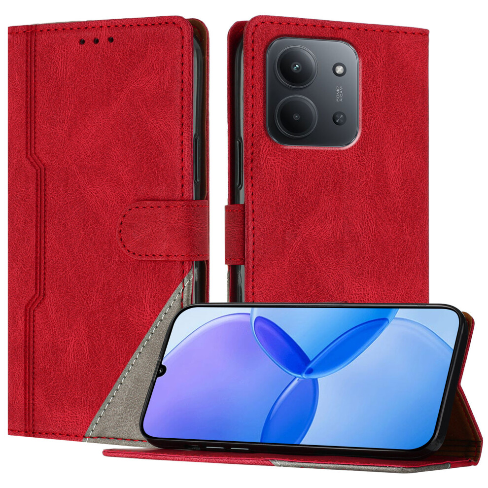(Red) For Xiaomi Mi 15C 4G (Global) (171Mm) Leather Case Triangle Patchwork Wallet Stand Shockproof Phone Cover Red 6914297579313