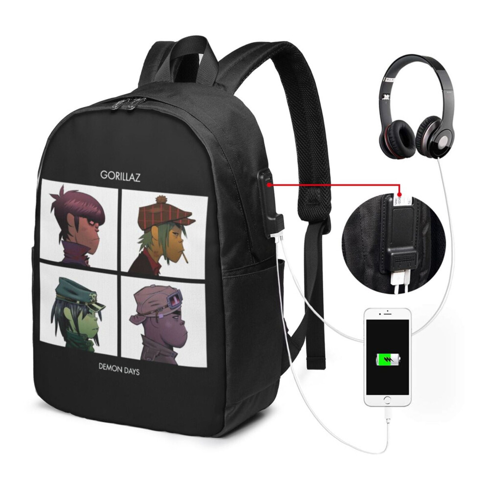 Gorillaz Travel Laptop Backpack Water Resistant With Usb 900881748445