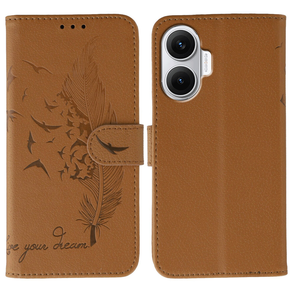 (Brown) For Xiaomi Redmi Turbo 4 Pro 5G / Poco F7 5G Case Feather Imprint Pu Leather Wallet Phone Cover Brown 6914292062407