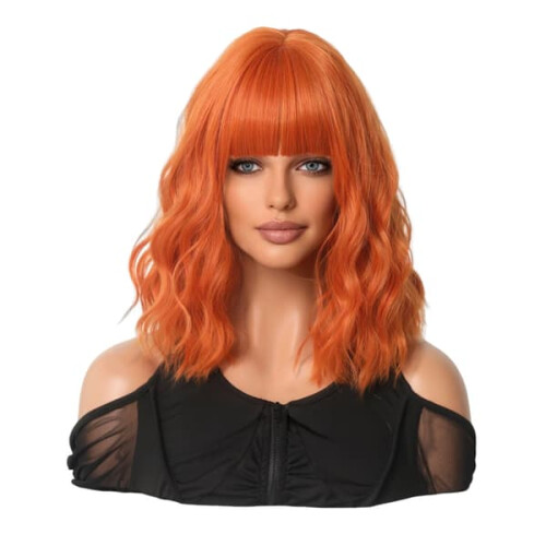 Orange wig short curly air bangs medium chemical fiber