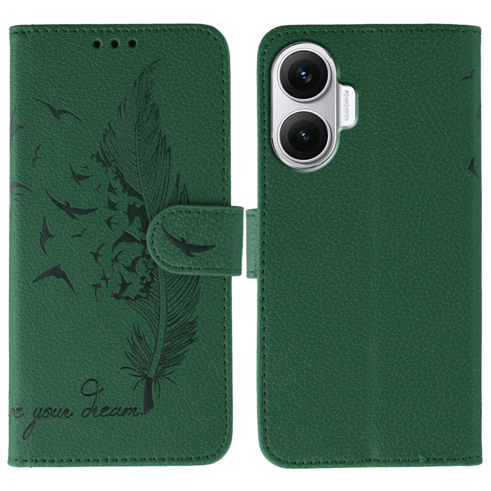 (Green) For Xiaomi Redmi Turbo 4 Pro 5G / Poco F7 5G Case Feather Imprint Pu Leather Wallet Phone Cover Green 6914294507876