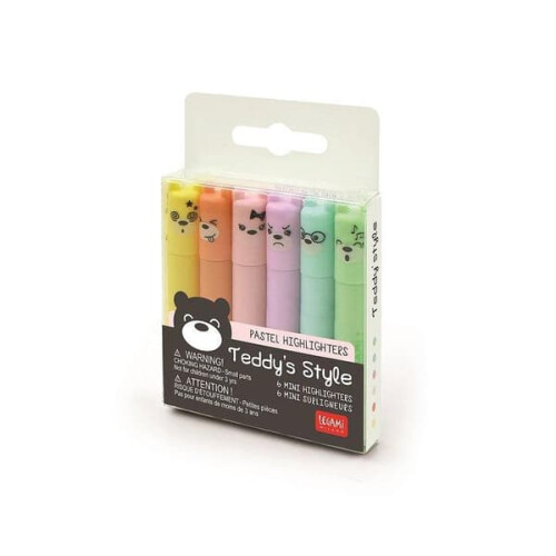 Mini pastel highlighters Teddy's style 6-pack