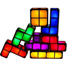 Luminária Noturna Empilhável Tetris, Conjunto de 7 Peças DIY com LED, Quebra-Cabeça 3D, Encaixe por Indução, Blocos Mágicos DIY com Luz
