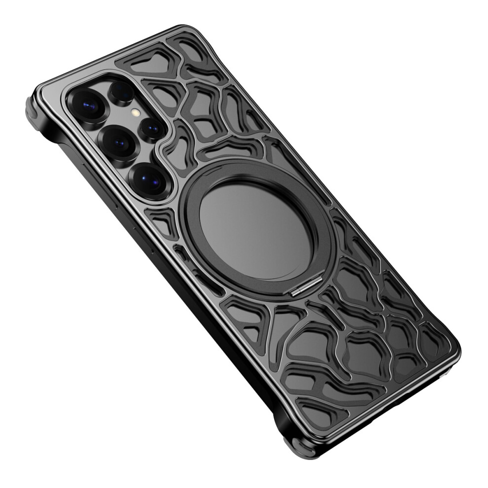 (Black) For Samsung Galaxy S25 Ultra Case Alloy Metal Borderless Back Cover With Magnetic Kickstand Black 6914293829528