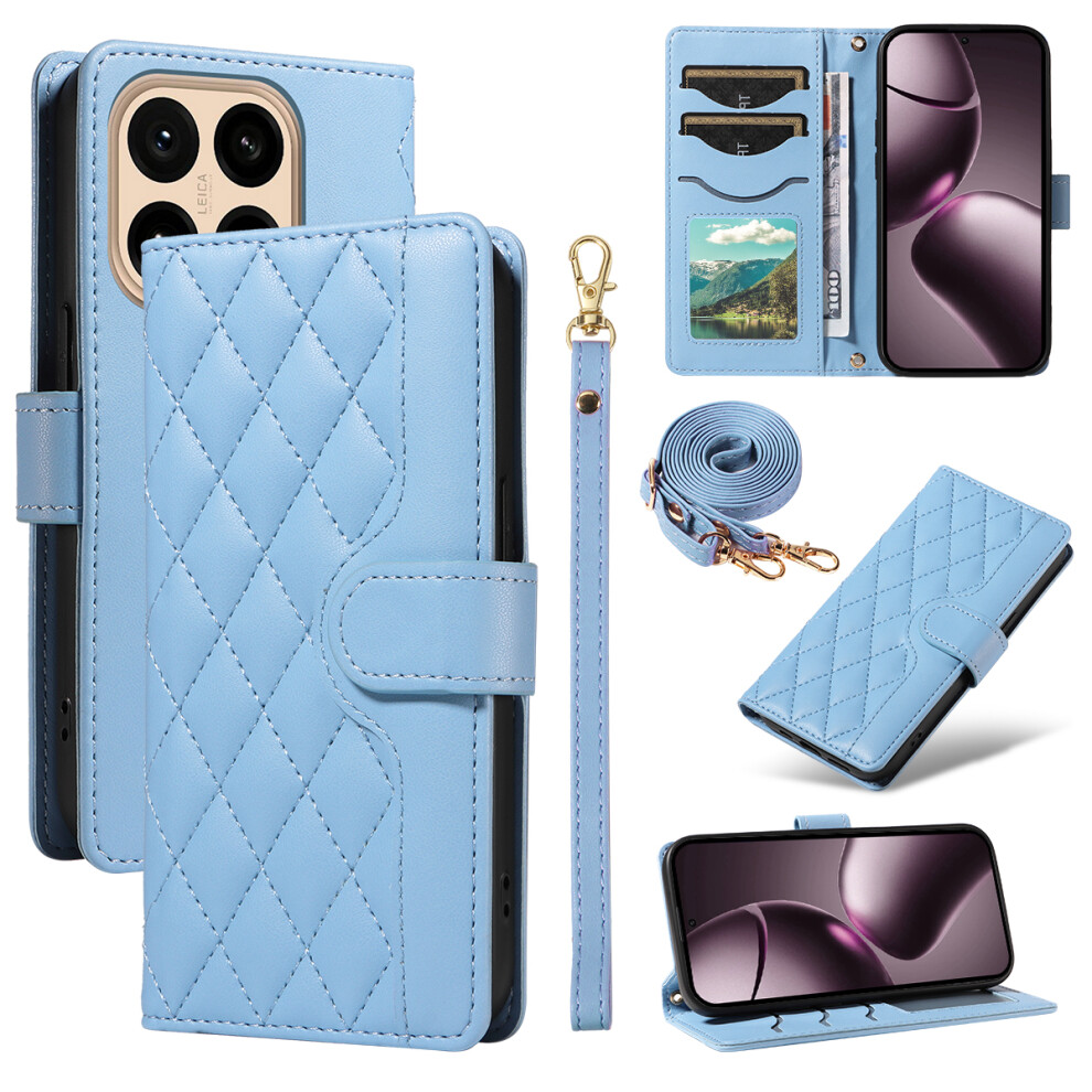 (Blue) For Xiaomi 15T Wallet Case Rhombus Leather Phone Cover With Strap Blue 6914295089838