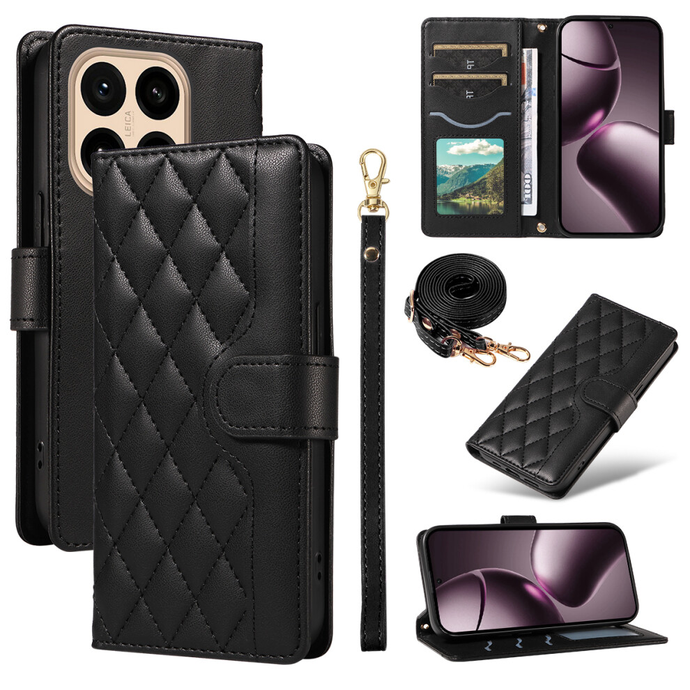 (Black) For Xiaomi 15T Wallet Case Rhombus Leather Phone Cover With Strap Black 6914295393843