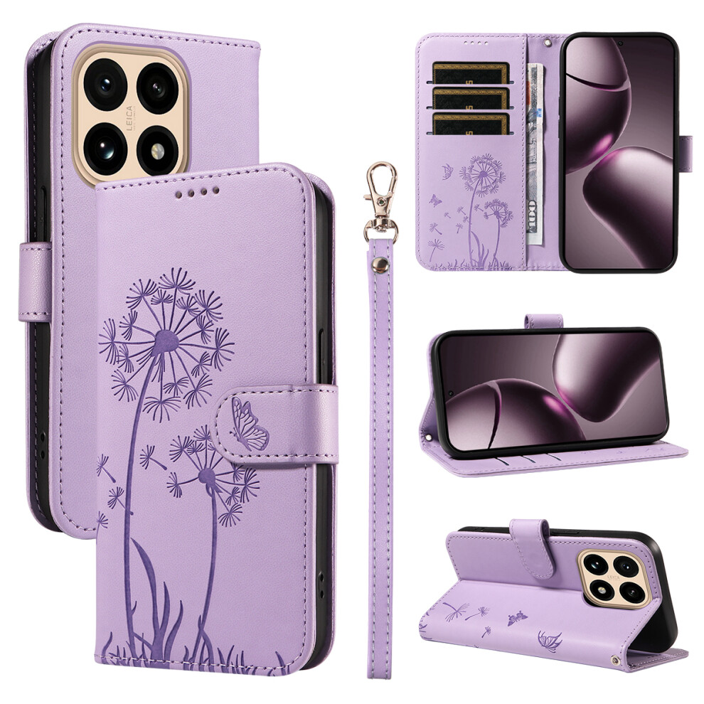 (Purple) For Xiaomi 15T Leather Wallet Case With Strap Dandelion Imprint Phone Stand Cover Purple 6914291848590