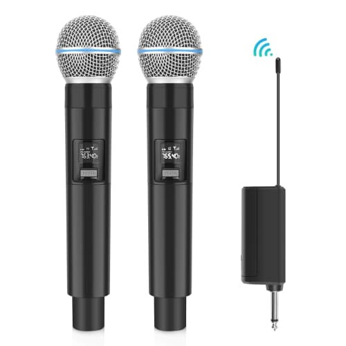 Wireless Microphones with LED Display 2-Pack Black