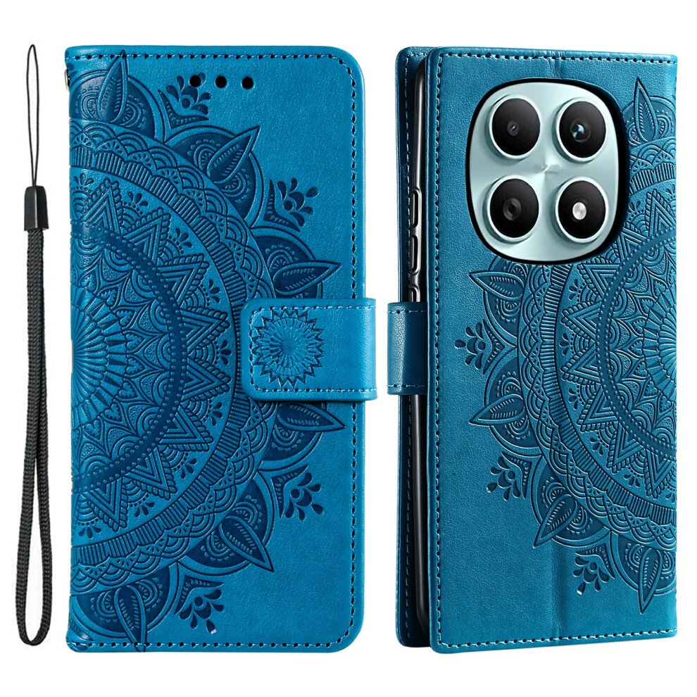 (Blue) For Xiaomi Poco M8 5G / Redmi Note 15 5G (Global) Stand Case Imprinted Totem Pu Leather Wallet Phone Cover With Wrist Strap Blue 6914293285263