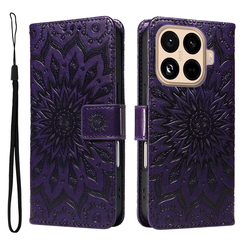 (Purple) For Xiaomi 15T Pro Leather Wallet Case Sunflower Imprinted Phone Cover Purple 6914290366699