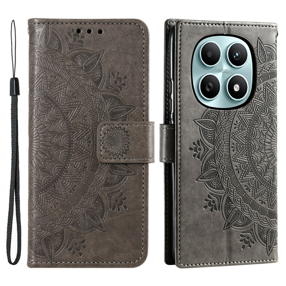 (Grey) For Xiaomi Poco M8 5G / Redmi Note 15 5G (Global) Stand Case Imprinted Totem Pu Leather Wallet Phone Cover With Wrist Strap Grey 6914292514883