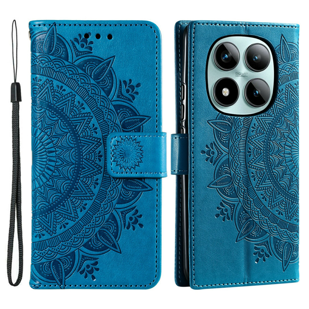 (Blue) For Xiaomi Poco M8 Pro 5G / Redmi Note 15 Pro+ 5G (Global) Stand Case Imprinted Totem Pu Leather Wallet Phone Cover With Wrist Str Blue 6914296346688