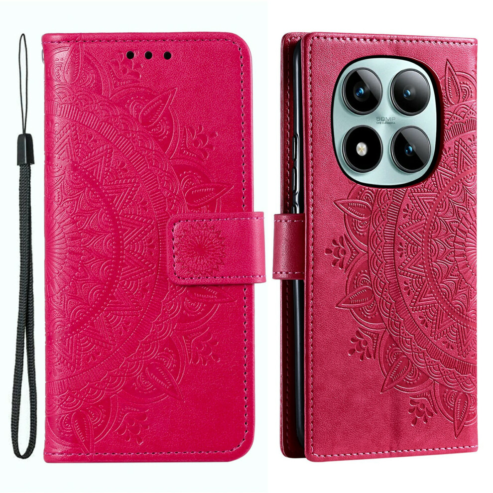(Rose) For Xiaomi Poco M8 Pro 5G / Redmi Note 15 Pro+ 5G (Global) Stand Case Imprinted Totem Pu Leather Wallet Phone Cover With Wrist Str 6914297899220