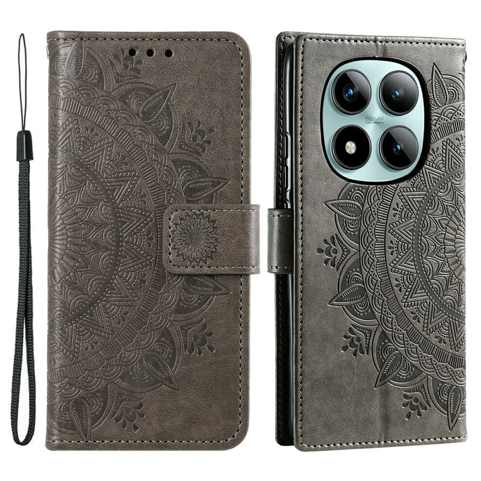 (Grey) For Xiaomi Poco M8 Pro 5G / Redmi Note 15 Pro+ 5G (Global) Stand Case Imprinted Totem Pu Leather Wallet Phone Cover With Wrist Str Grey 6914299490258