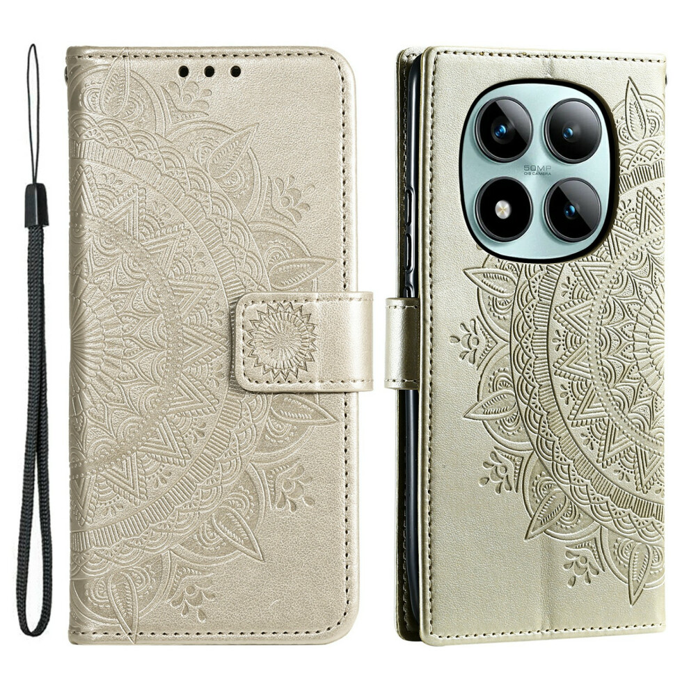(Gold) For Xiaomi Poco M8 Pro 5G / Redmi Note 15 Pro+ 5G (Global) Stand Case Imprinted Totem Pu Leather Wallet Phone Cover With Wrist Str Gold 6914293326829
