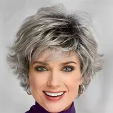 Gray curly wavy wig for women natural 1 piece