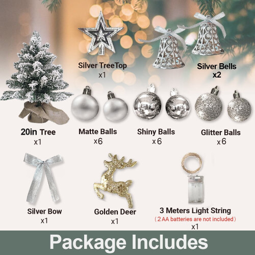 Mini Christmas Tree with Lights Flocked Snow 22 Inch
