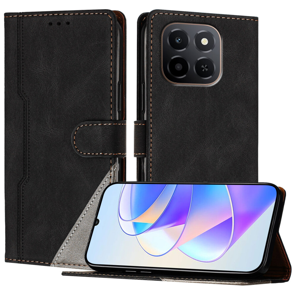 (Black) For Honor X5b / Honor X5b Plus / Honor X6c 4G Leather Case Triangle Patchwork Wallet Stand Shockproof Phone Cover Black 6914298813157