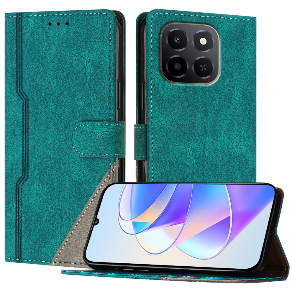 (Green) For Honor X5b / Honor X5b Plus / Honor X6c 4G Leather Case Triangle Patchwork Wallet Stand Shockproof Phone Cover Green 6914290618064
