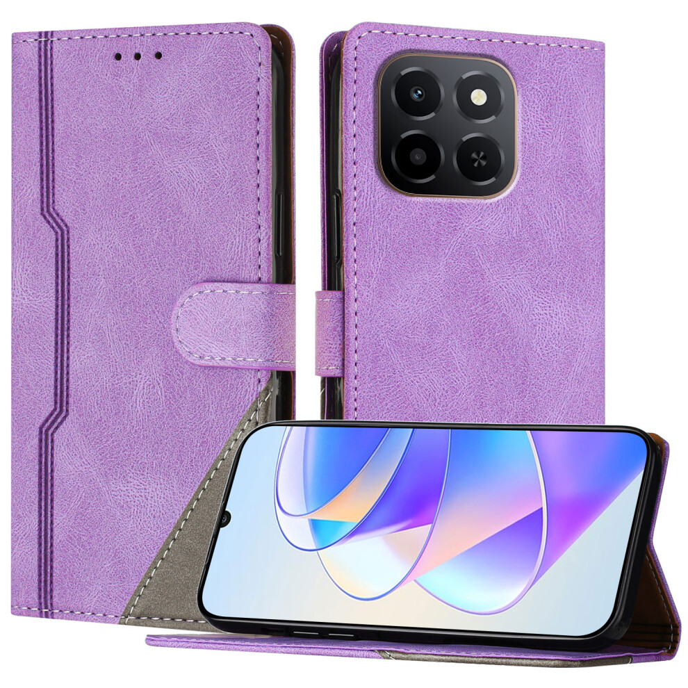 (Purple) For Honor X5b / Honor X5b Plus / Honor X6c 4G Leather Case Triangle Patchwork Wallet Stand Shockproof Phone Cover Purple 6914296163230