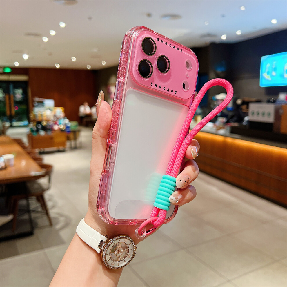 (Pink) For Iphone 17 Pro Case Clear Colorful Frame Drop-Proof Tpu + Pc Phone Back Cover With Lens Film / Strap Pink 6914299043379