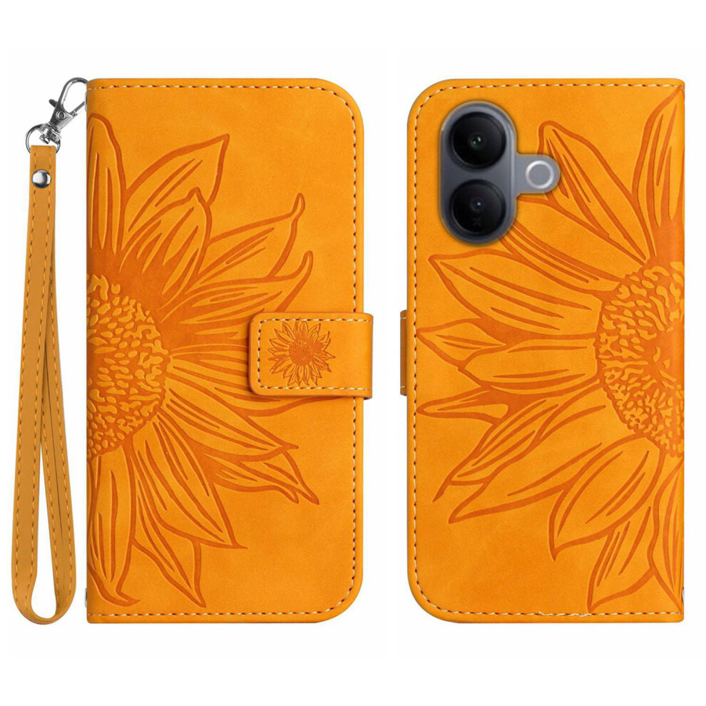 (Yellow) For Vivo V60 Lite 5G Case Sunflower Imprint Leather Wallet Phone Cover With Wrist Strap Yellow 6914294612266