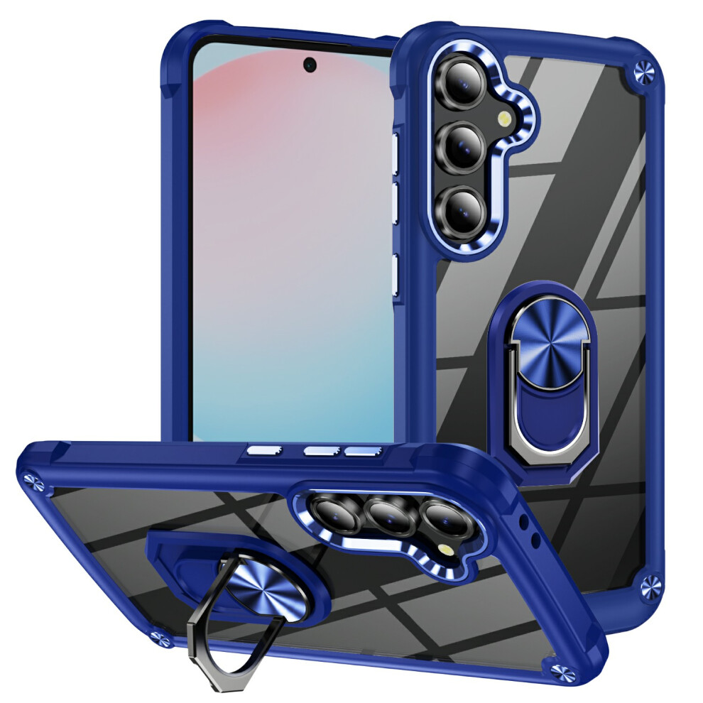 (Blue) For Samsung Galaxy S25 Fe Case Alloy Lens Frame Pc + Tpu Kickstand Phone Back Cover Blue 6914290439539