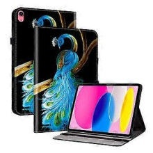 Le haghaidh cás leathair atá comhoiriúnach le iPad (2025) / 10.9 (2022), seastán le patrún priontáilte, cosaint táibléid le sliotáin