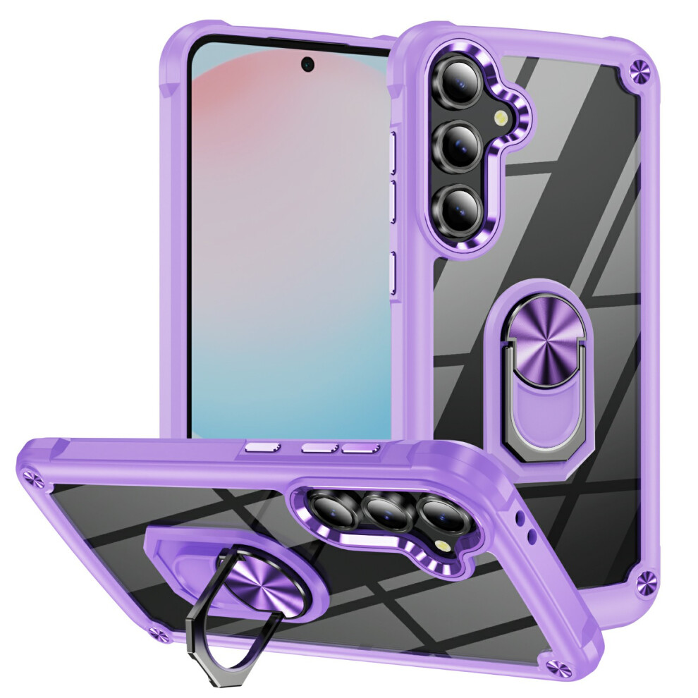 (Purple) For Samsung Galaxy S25 Fe Case Alloy Lens Frame Pc + Tpu Kickstand Phone Back Cover Purple 6914299519058