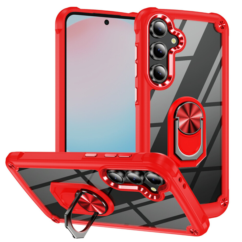 (Red) For Samsung Galaxy S25 Fe Case Alloy Lens Frame Pc + Tpu Kickstand Phone Back Cover Red 6914295226547