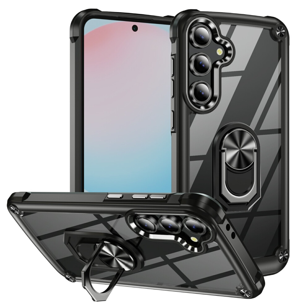 (Black) For Samsung Galaxy S25 Fe Case Alloy Lens Frame Pc + Tpu Kickstand Phone Back Cover Black 6914297122007