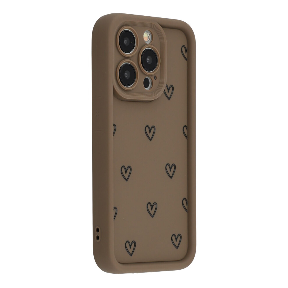 (Brown) For Iphone 15 Pro Max Phone Case Heart Pattern Tpu Shockproof Protective Cover Brown 6914292878312