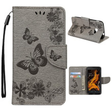 Butterfly Leather Case for Samsung Galaxy Xcover 4S Silver