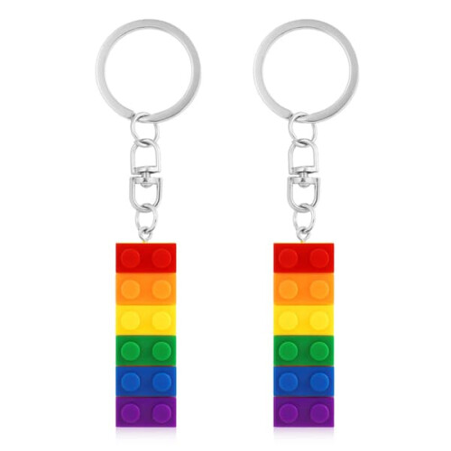2 stk. regnbuefarvede murstensnøgleringe, farve pride nøglering patchwork