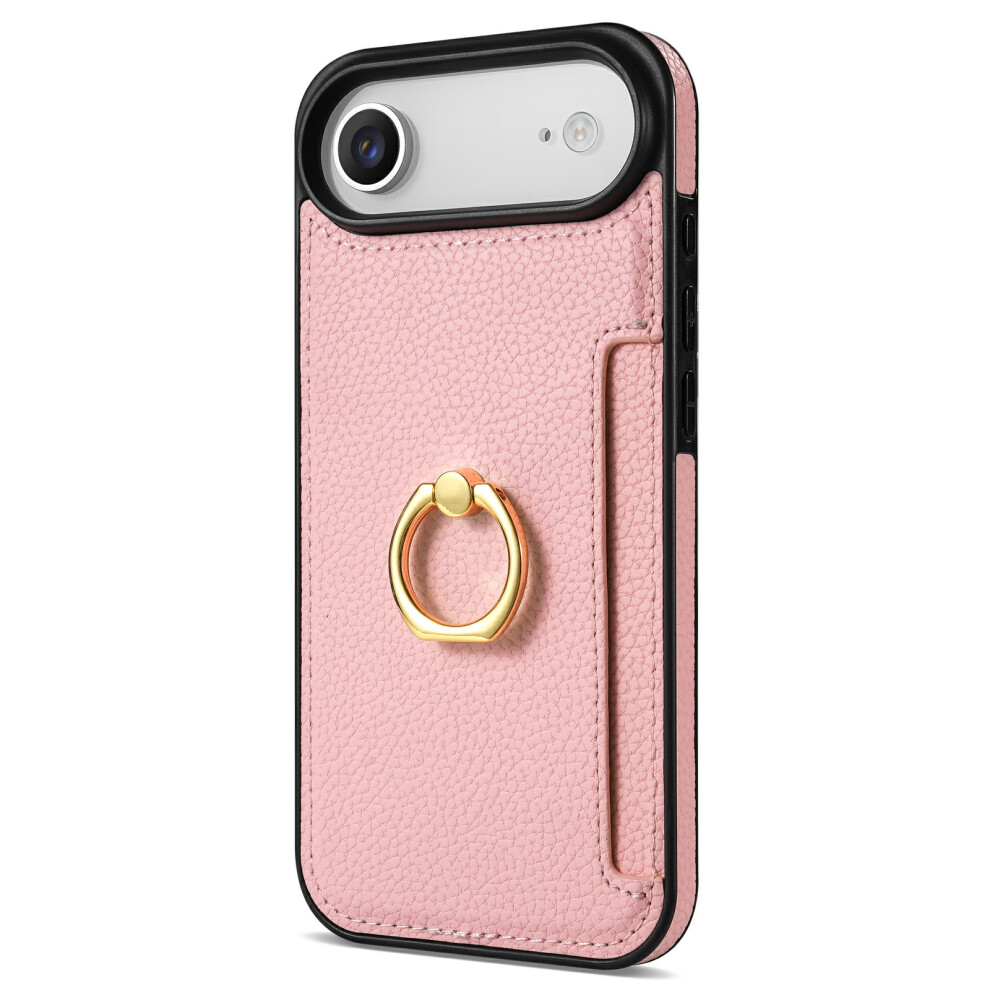 (Pink) For Iphone Air Case Ring Kickstand Pu + Tpu Card Holder Phone Cover Pink 6914292999642