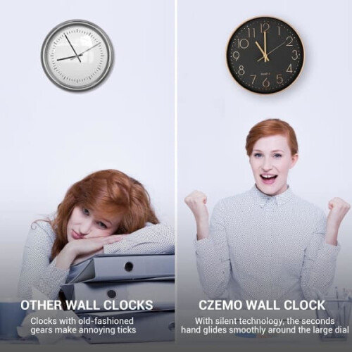 Quartz wall clock silent round 30 cm oversized numbers 1