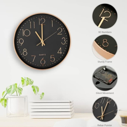Quartz wall clock silent round 30 cm oversized numbers 2