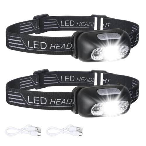 USB Rechargeable Headlamp IPX6 Waterproof 160 Lumen 2-Pack
