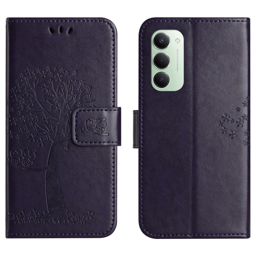 (Dark ) For Xiaomi Redmi 15 4G (Eu) (171Mm) Case Pu Leather Owl Tree Imprinted Wallet Phone Cover With Strap Blue 6914299807087