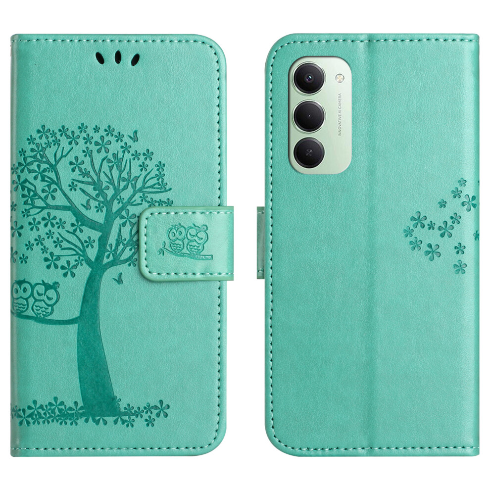 (Cyan) For Xiaomi Redmi 15 4G (Eu) (171Mm) Case Pu Leather Owl Tree Imprinted Wallet Phone Cover With Strap Blue 6914293347213