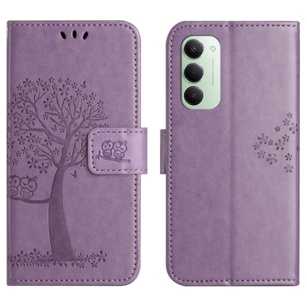 (Purple) For Xiaomi Redmi 15 4G (Eu) (171Mm) Case Pu Leather Owl Tree Imprinted Wallet Phone Cover With Strap Purple 6914290084210